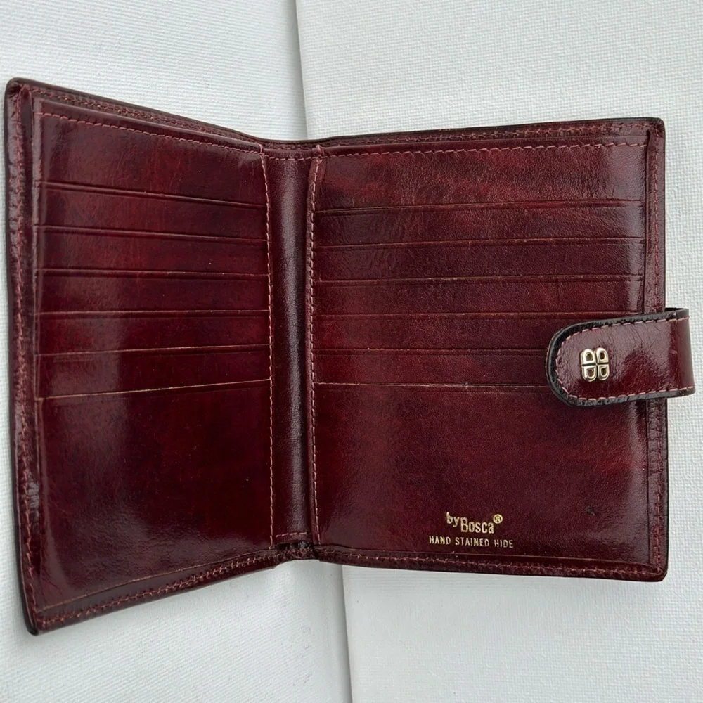 Bosca Bi-fold Wallet/ Red Hand stained hide
